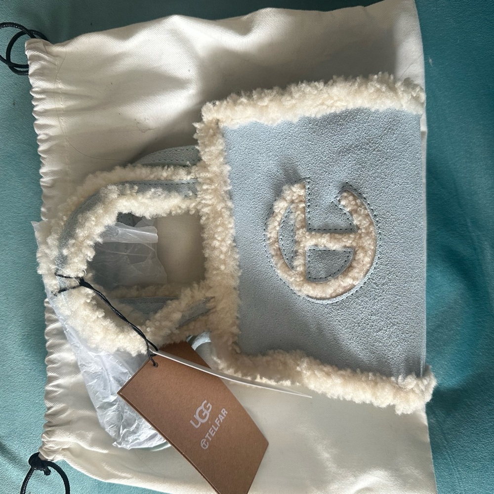 Telfar x Ugg Light Blue and Cream Shearling Clutch -SMALL
